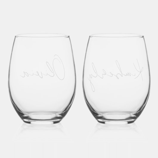 Chique Script Monogram Bachelorette Party Wijnglas Zonder Voet (Achterkant)