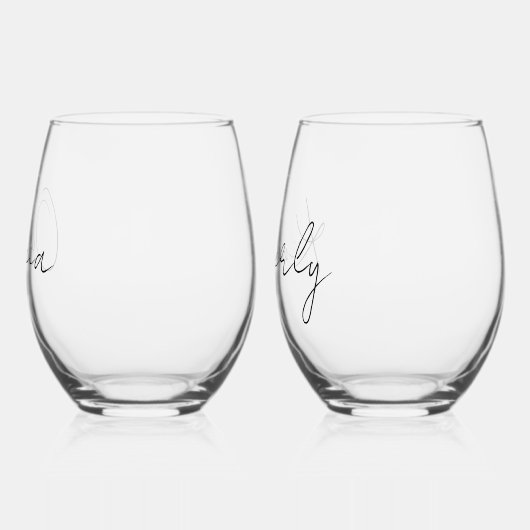 Chique Script Monogram Bachelorette Party Wijnglas Zonder Voet (Links)