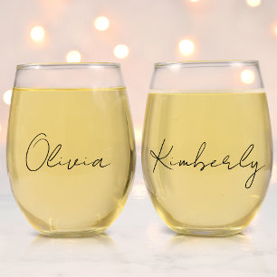 Chique Script Monogram Bachelorette Party Wijnglas Zonder Voet
