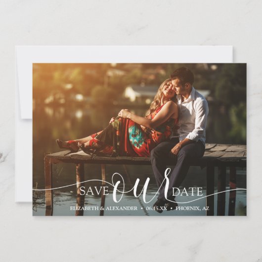 Chique Script QR Code Foto Bruiloft Save The Date (Voorkant)
