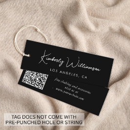 Chique Script QR Code Zwart Kleding Hang Label