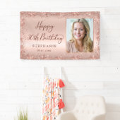 Chique Script Roos Gold Glitter Foto 30e Verjaarda Spandoek (Insitu)