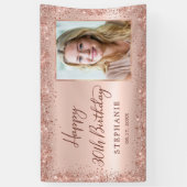 Chique Script Roos Gold Glitter Foto 30e Verjaarda Spandoek (Verticaal)