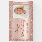 Chique Script Roos Gold Glitter Foto 60e Verjaarda Spandoek (Verticaal)