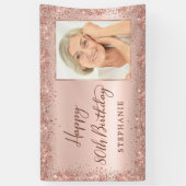 Chique Script Roos Gold Glitter Foto 80e Verjaarda Spandoek (Verticaal)