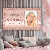 Chique Script Roos Gold Glitter Foto 80e Verjaarda Spandoek
