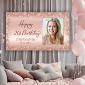Chique Script Roos Gouden Glitter Foto 21e Verjaar Spandoek