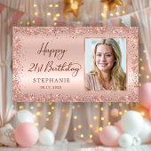 Chique Script Roos Gouden Glitter Foto 21e Verjaar Spandoek