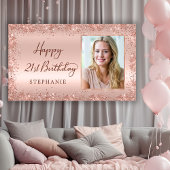 Chique Script Roos Gouden Glitter Foto 21e Verjaar Spandoek