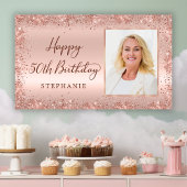 Chique Script Roos Gouden Glitter Foto 50e Verjaar Spandoek