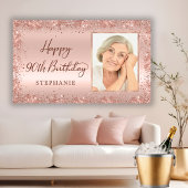 Chique Script Roos Gouden Glitter Foto 90e Verjaar Spandoek