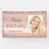 Chique Script Roos Gouden Glitter Foto 90e Verjaar Spandoek