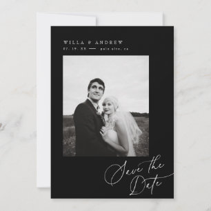 Chique Script Save The Date Foto Kaart Aankondigin