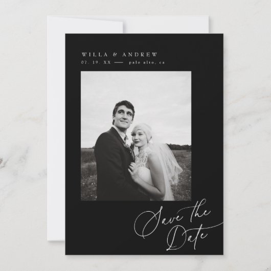Chique Script Save The Date Foto Kaart Aankondigin (Voorkant)
