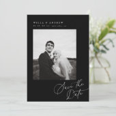 Chique Script Save The Date Foto Kaart Aankondigin (Staand voorkant)