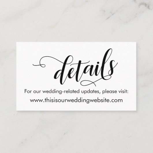 Chique Script Sla de datum & bruiloft Detail Kaart Visitekaartje (Achterkant)