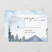 Chique Script Slate Blue Mountains Bos Bruiloft RSVP Kaartje (Voorkant / Achterkant)
