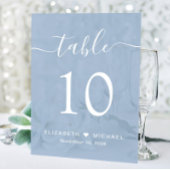 Chique Script Stoffig Blauw Bruiloft Tafelnummer Acryl Bord
