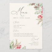 Chique Script Waterverf Winter groen bruiloft Menu (Voorkant)