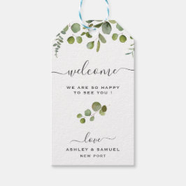 Chique Script Welkom Eucalyptus Wedding Gift Label Cadeaulabel