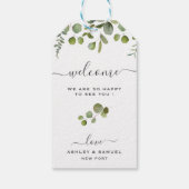 Chique Script Welkom Eucalyptus Wedding Gift Label Cadeaulabel (Achterkant)