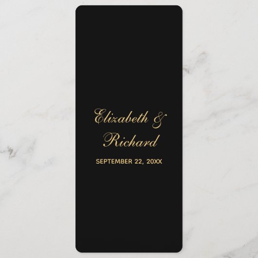 Chique Script Zwart Goud Bruiloft Menu (Achterkant)