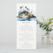 Chique Seascape Palm Tree Island Bruiloft Menu Kaa Kaart (Staand voorkant)