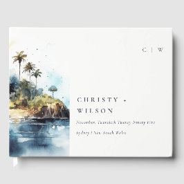 Chique Seascape Palm Tree Island Waterverf Bruilof Gastenboek