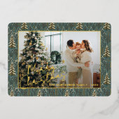 Chique seizoensgroeten op bosbomen goud folie feestdagenkaart (Voorkant)