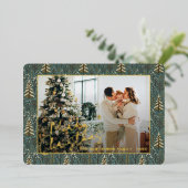 Chique seizoensgroeten op bosbomen goud folie feestdagenkaart (Staand Voorkant)