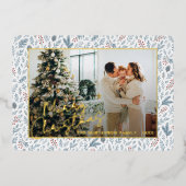 Chique seizoensgroeten op Holly Berries Gold Folie Feestdagenkaart (Voorkant)