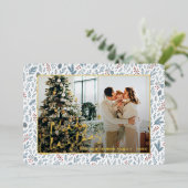 Chique seizoensgroeten op Holly Berries Gold Folie Feestdagenkaart (Staand Voorkant)