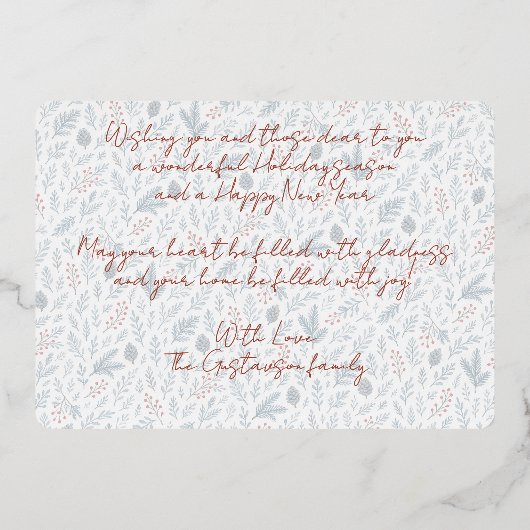 Chique seizoensgroeten op Holly Berries Gold Folie Feestdagenkaart (Achterkant)