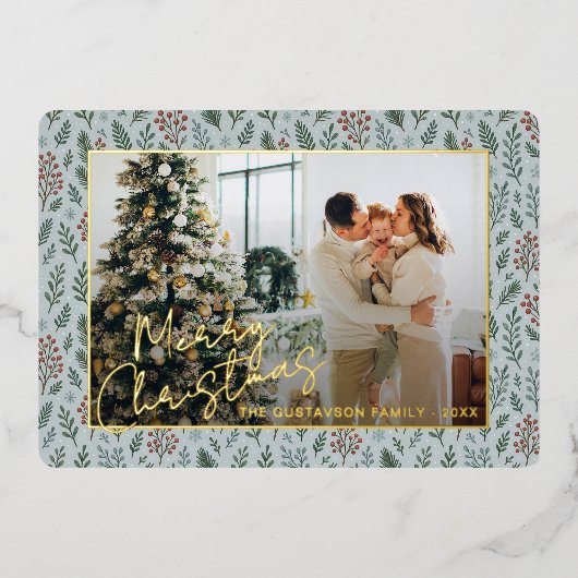 Chique seizoensgroeten op Holly Berries Gold Folie Feestdagenkaart (Voorkant)