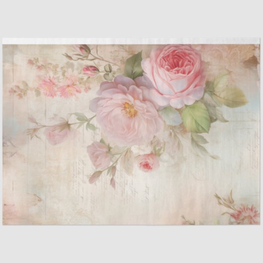 Chique shabby chic blush Engelse rozen ephemera Tissuepapier (Voorkant)