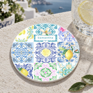 Chique Siciliaanse azulejo Amalfi mediterrane tege Zandsteen Onderzetter