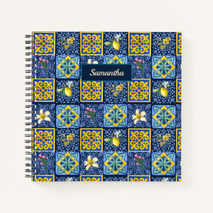 Chique Siciliaanse blauwe witte mediterrane tegels Notitieboek
