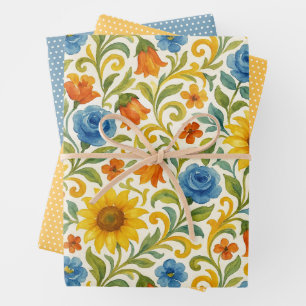 Chique Siciliaanse Kleurrijke Bladeren Bloem Kunst Inpakpapier Vel