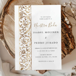 Chique Sierbloem Goud Crème Nuestra Boda Bruiloft Kaart