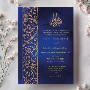 Chique Sierlijke Bloemrijke Gouden & Blauwe Islami Kaart