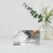 Chique Signature Goud Zwart Abstracte Waterverf Visitekaartje (Staand voorkant)