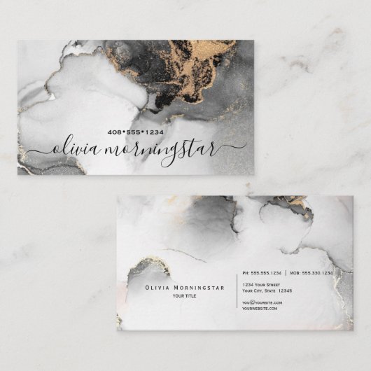 Chique Signature Goud Zwart Abstracte Waterverf Visitekaartje (Voorkant / Achterkant)