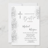 Chique Silver Cross Doop Zilver Glitter Confetti Kaart (Voorkant)