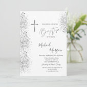 Chique Silver Cross Doop Zilver Glitter Confetti Kaart (Staand voorkant)