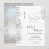 Chique Silver Cross Doop Zilver Glitter Confetti Kaart (Voorkant / Achterkant)