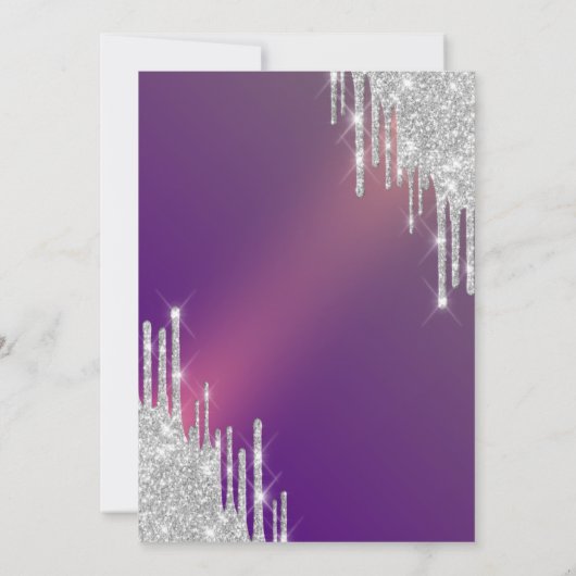 Chique Silver Glitter Drips Paarse 35e Verjaardag Kaart (Achterkant)