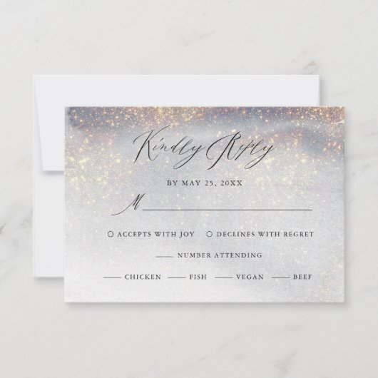 Chique Silver Gold Glitter Waterverf Luxe bruiloft RSVP Kaartje (Voorkant)