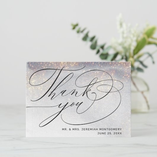 Chique Silver Gold Sparkles Waterverf bruiloft fot Bedankkaart (Staand voorkant)