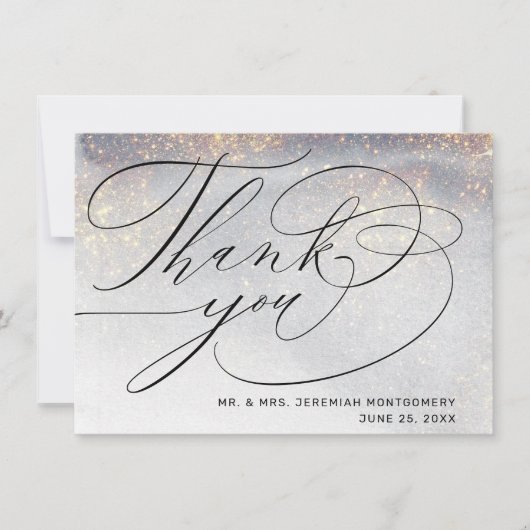 Chique Silver Gold Sparkles Waterverf bruiloft fot Bedankkaart (Voorkant)