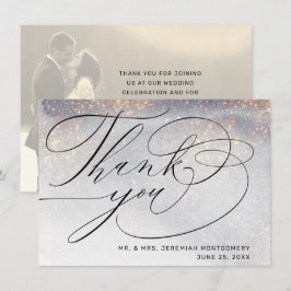 Chique Silver Gold Sparkles Waterverf bruiloft fot Bedankkaart